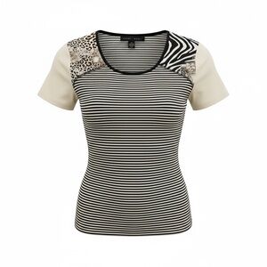 Yansi Fugel Zebra and Leopard Accent Striped Tee